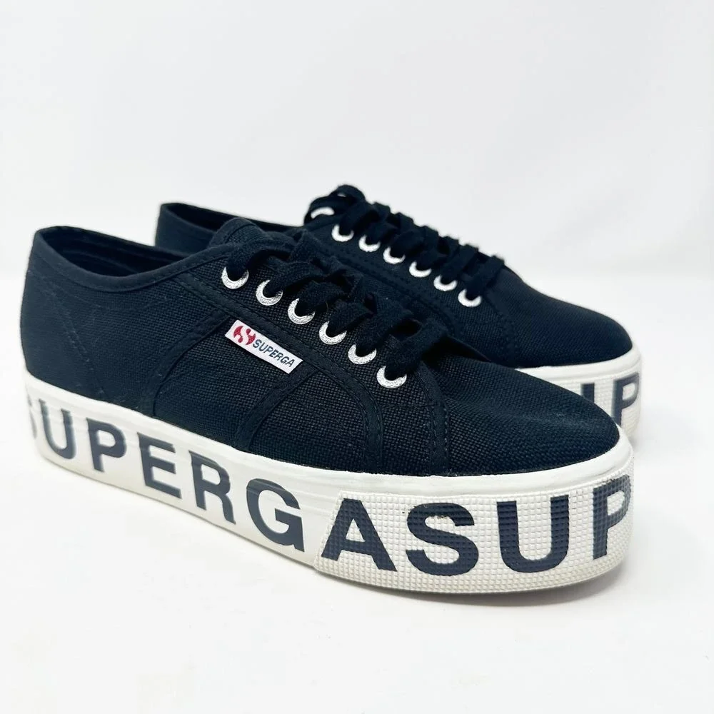 Superga‎ 2790 Women's Black Canvas Outsole Lettering Platform Sneakers 9 (40)